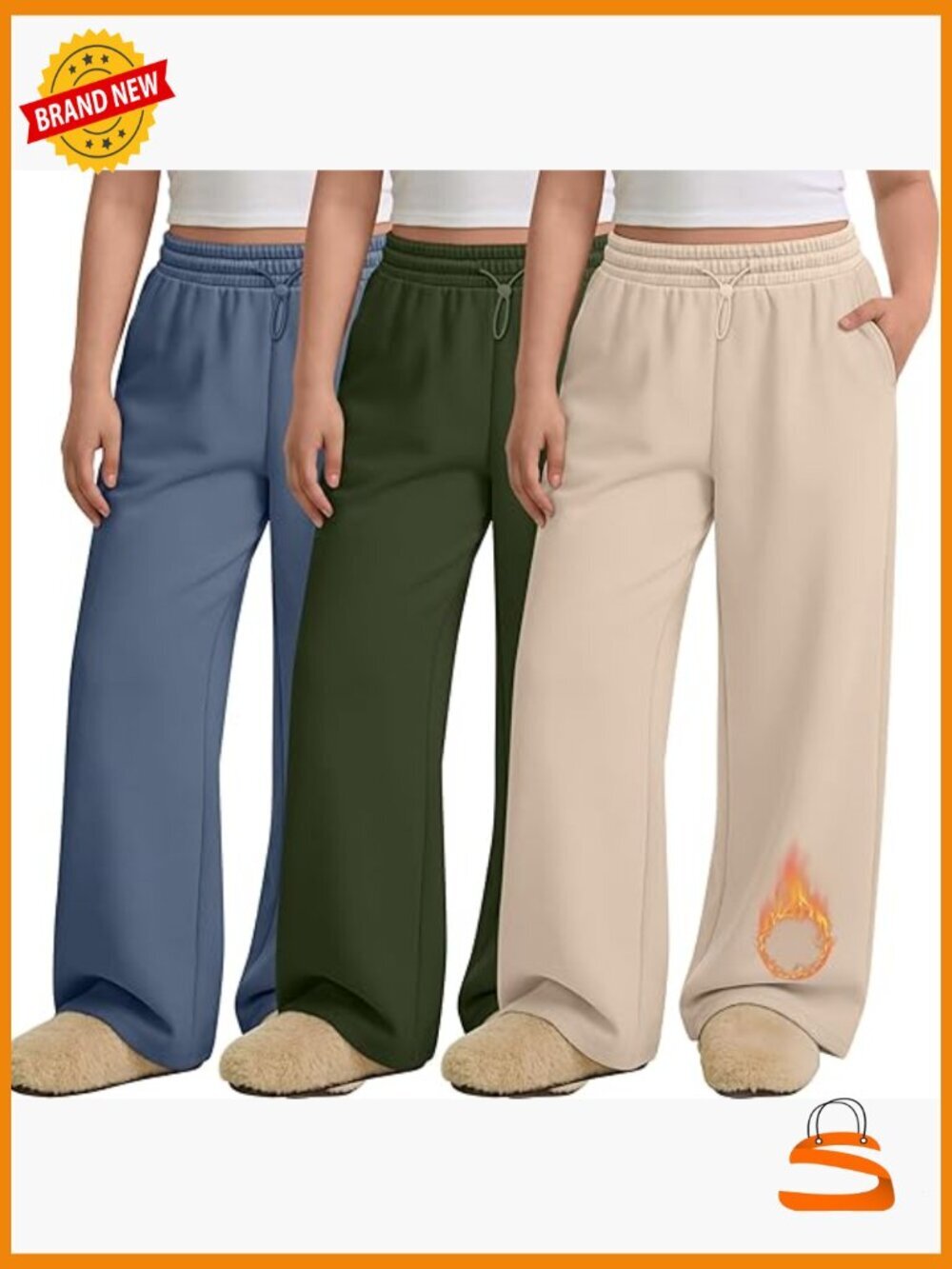 Plus Size Fleece Lined Sweatpants Wide Leg Joggers High Waisted Thermal Pants